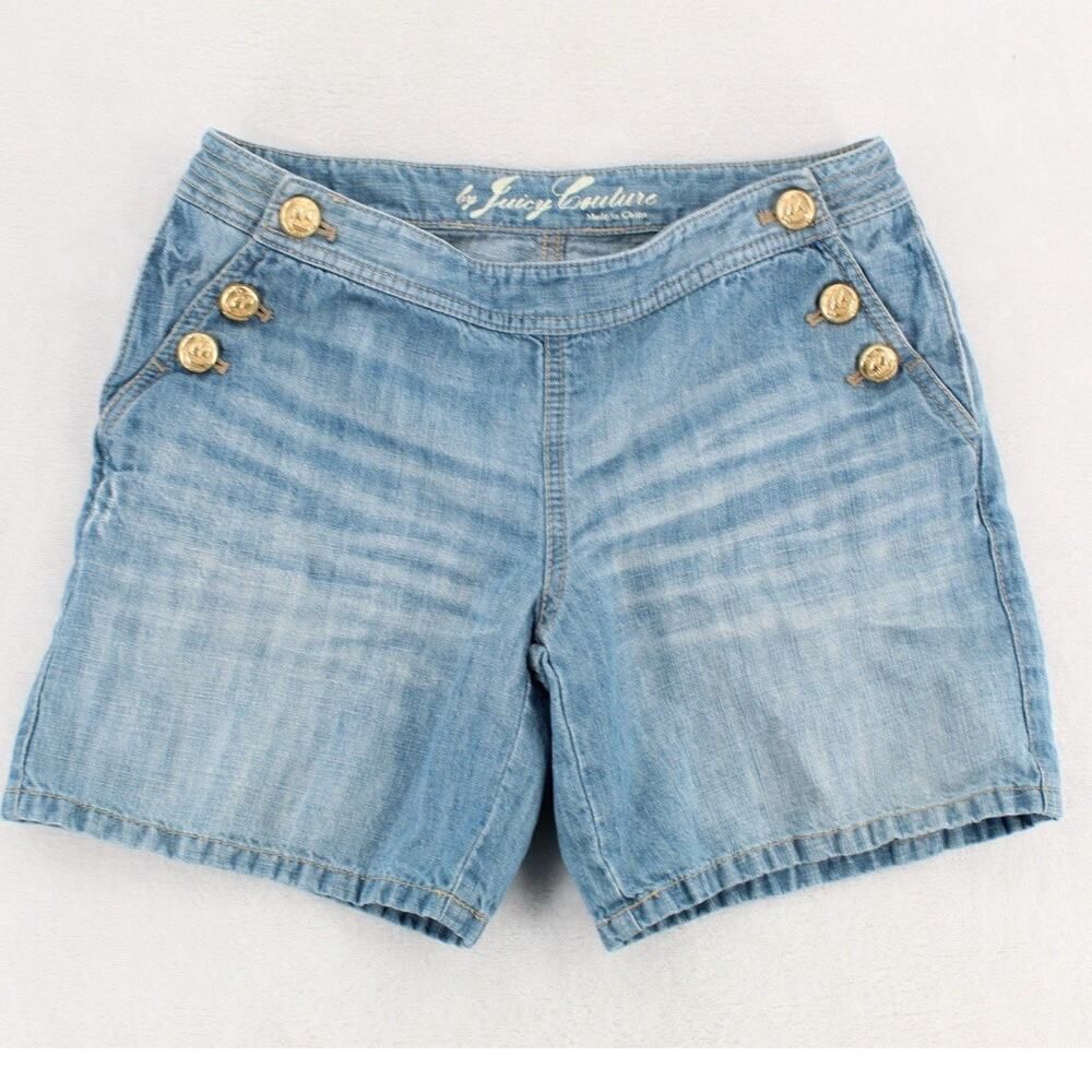 Juicy Couture Y2K 2010 Sz 26 Blue denim jeans sailor shorts